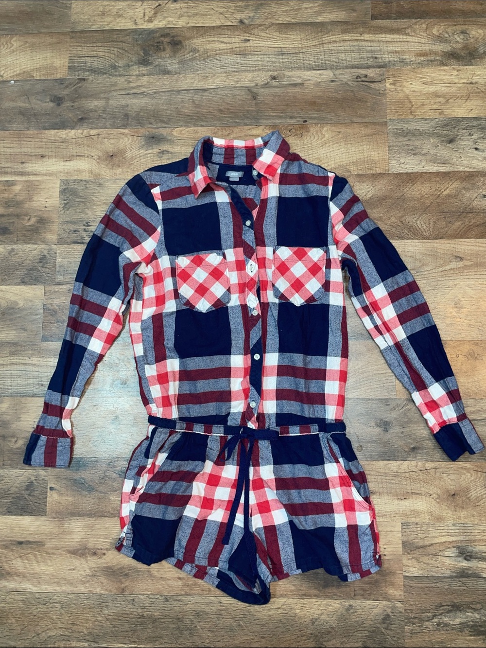 Aerie Plaid Long Sleeve Romper
